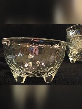 Vintage Crisa Glass Footed Dessert Bowls Set of 6 Pebbled Clear Glass